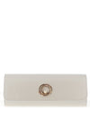 Emis Leather Pearl Brooch Clutch Bag, Ecru Pearl