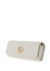 Emis Leather Pearl Brooch Clutch Bag, Ecru Pearl