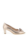 Emis Leather Bow Peep Toe Heeled Shoes, Gold