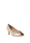 Emis Leather Bow Peep Toe Heeled Shoes, Gold