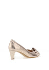 Emis Leather Bow Peep Toe Heeled Shoes, Gold