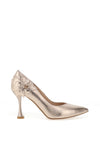 Emis Shimmer Leather Flower High Heeled Court Shoes, Gold