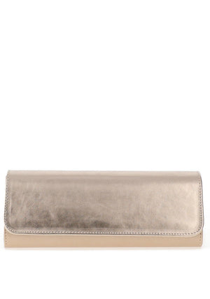 Emis Leather Fold Over Cylinder Clutch Bag, Rose Gold