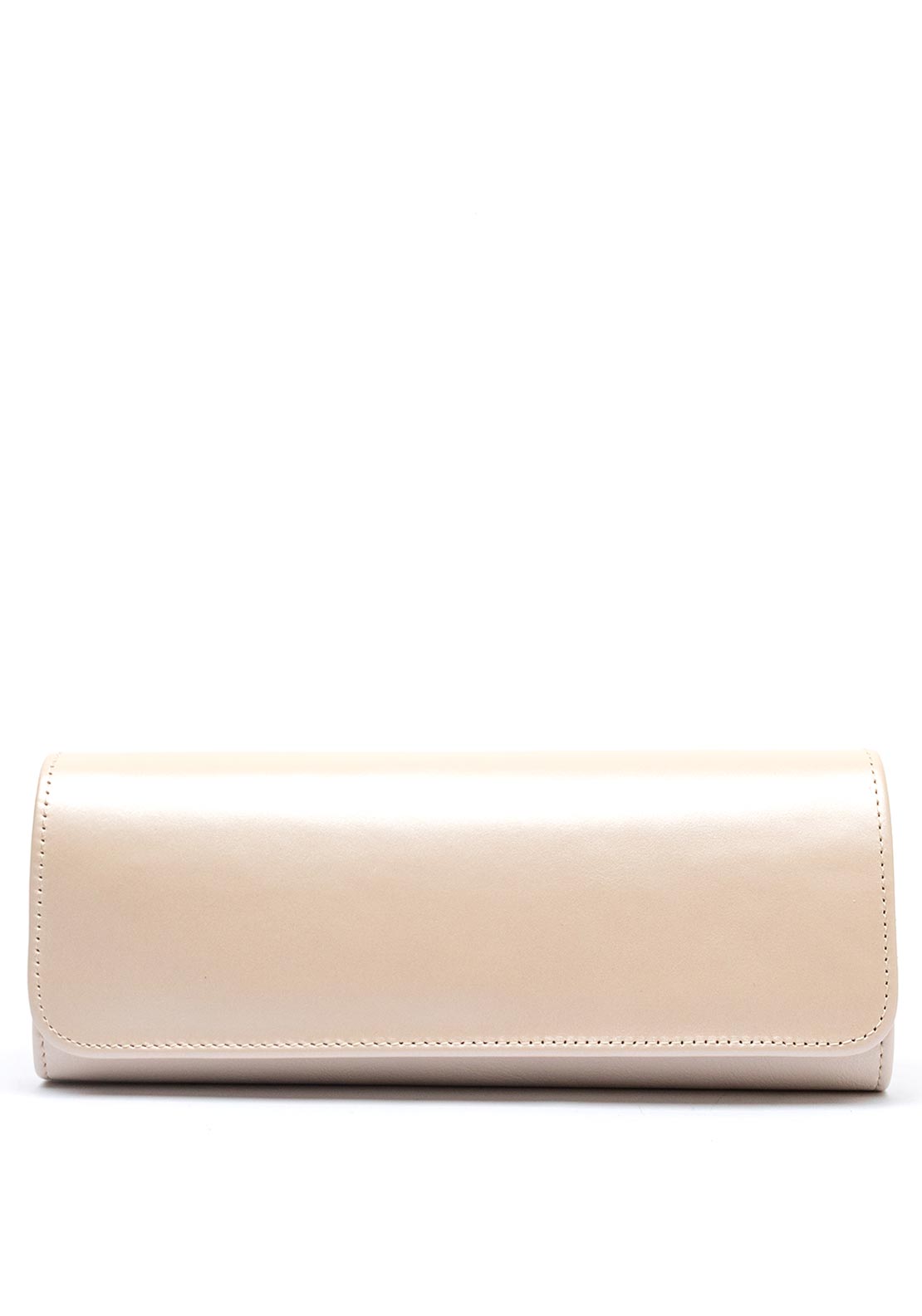 Emis Leather Fold Over Cylinder Clutch Bag, Cream
