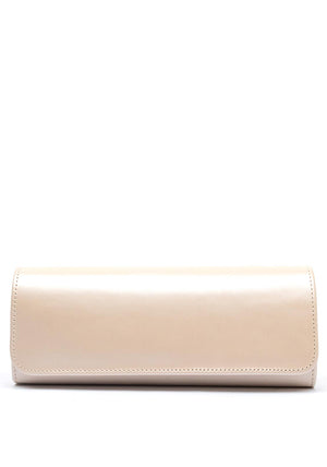 Emis Leather Fold Over Cylinder Clutch Bag, Cream