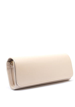 Emis Leather Fold Over Cylinder Clutch Bag, Cream
