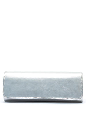 Emis Leather Fold Over Cylinder Clutch Bag, Silver