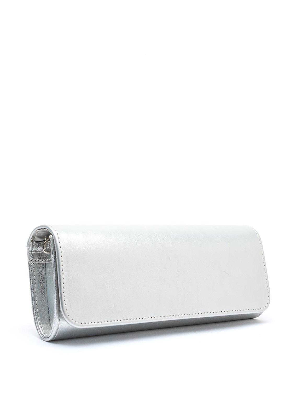 Emis Leather Fold Over Cylinder Clutch Bag, Silver