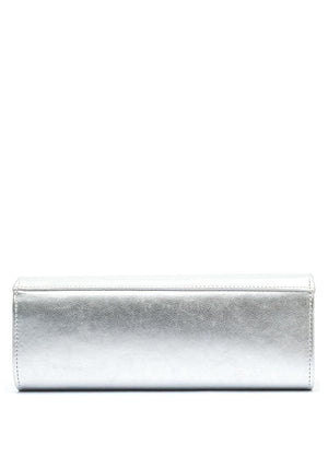 Emis Leather Fold Over Cylinder Clutch Bag, Silver