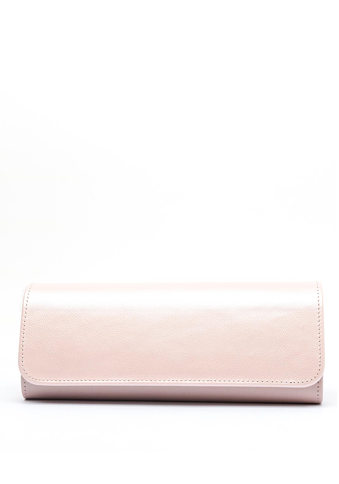 Emis Leather Fold Over Cylinder Clutch Bag, Pink