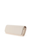Emis Leather Fold Over Cylinder Clutch Bag, Cream