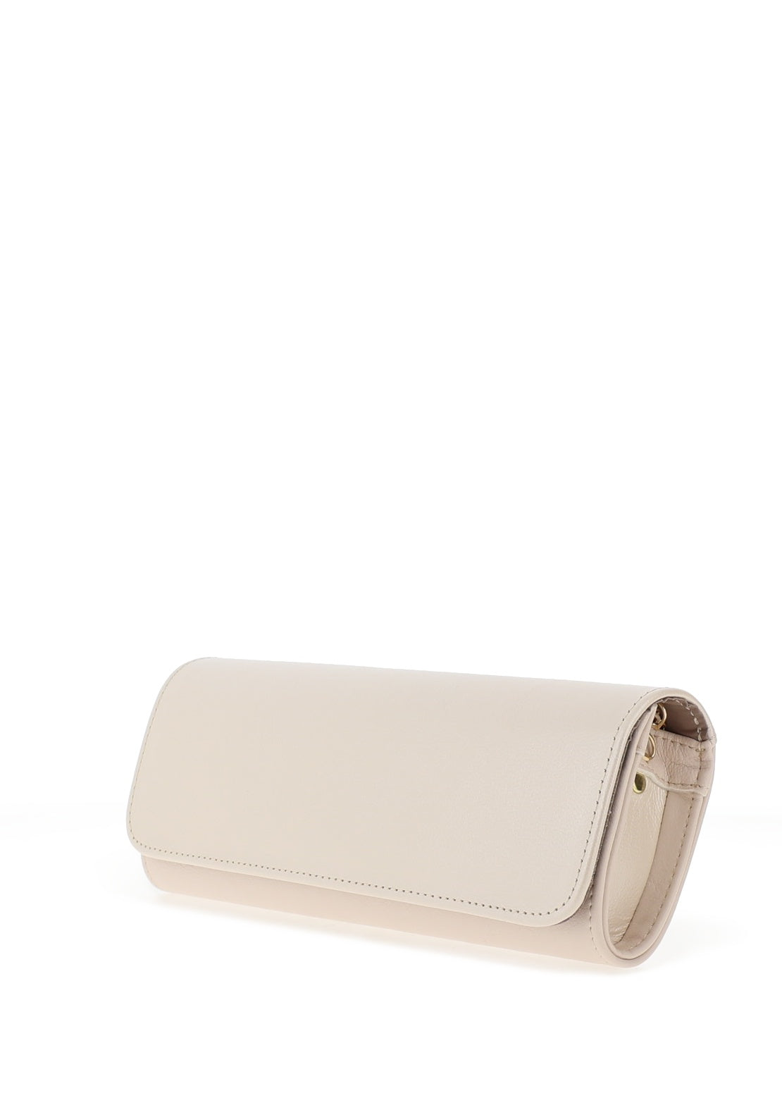 Emis Leather Fold Over Cylinder Clutch Bag, Cream