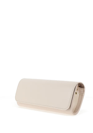 Emis Leather Fold Over Cylinder Clutch Bag, Cream