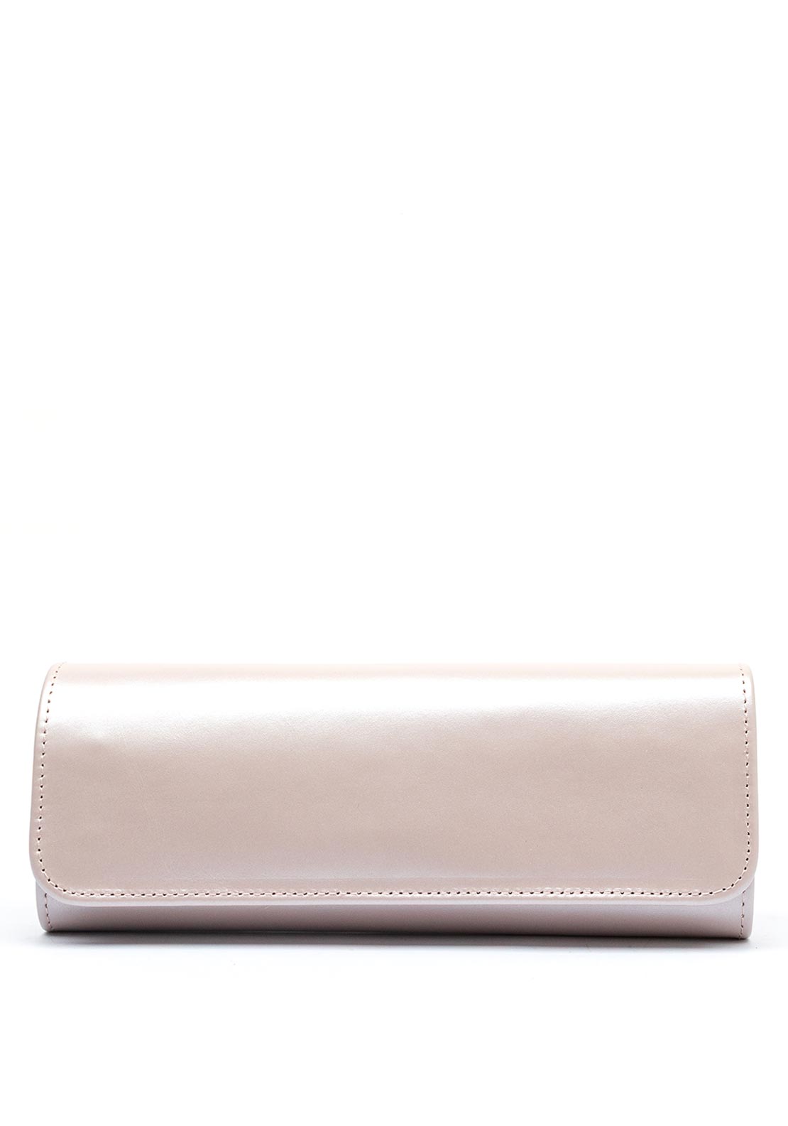 Emis Leather Fold Over Cylinder Clutch Bag, Pearl Pink
