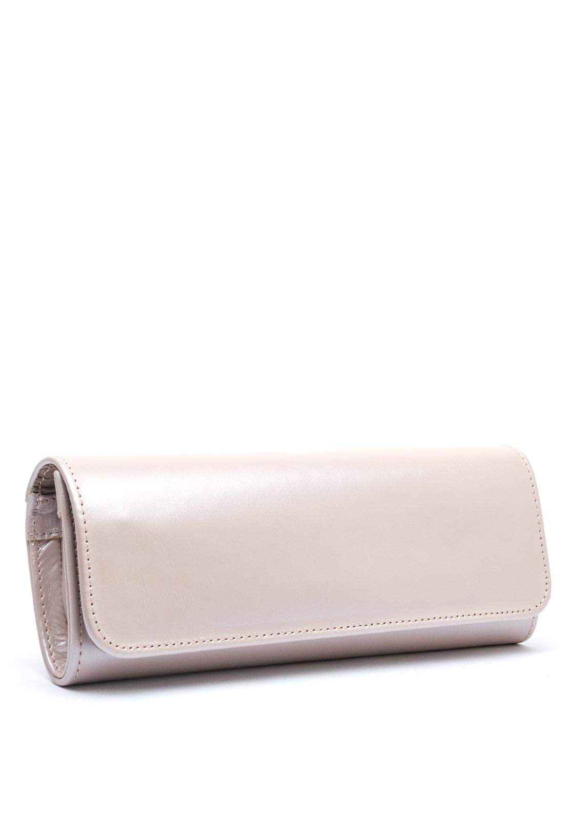 Emis Leather Fold Over Cylinder Clutch Bag, Pearl Pink