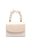 Emis Leather Ruched Handle Pearl Grab Bag, Beige