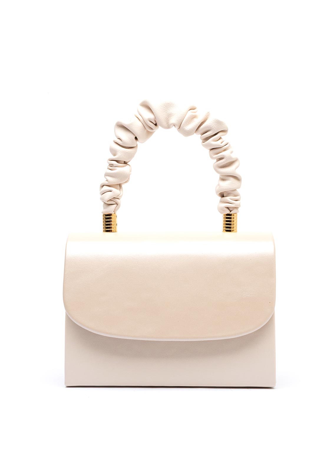 Emis Leather Ruched Handle Pearl Grab Bag, Beige