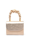 Emis Leather Ruched Handle Metallic Grab Bag, Rose Gold