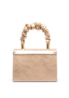 Emis Leather Ruched Handle Metallic Grab Bag, Rose Gold