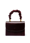 Emis Leather Ruched Handle Metallic Grab Bag, Wine