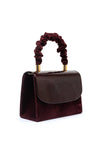Emis Leather Ruched Handle Metallic Grab Bag, Wine