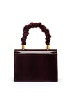 Emis Leather Ruched Handle Metallic Grab Bag, Wine