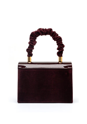 Emis Leather Ruched Handle Metallic Grab Bag, Wine