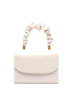 Emis Leather Ruched Handle Metallic Grab Bag, Cream