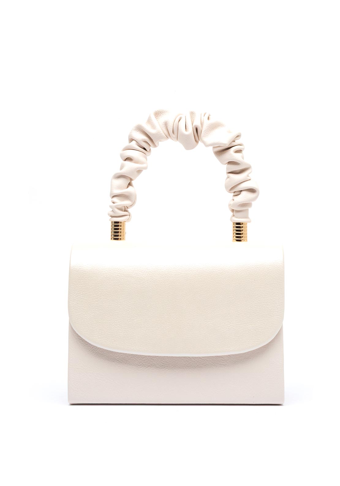 Emis Leather Ruched Handle Metallic Grab Bag, Cream