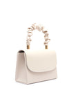 Emis Leather Ruched Handle Metallic Grab Bag, Cream