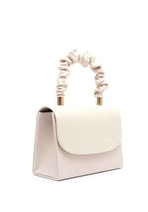 Emis Leather Ruched Handle Metallic Grab Bag, Cream