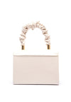 Emis Leather Ruched Handle Metallic Grab Bag, Cream