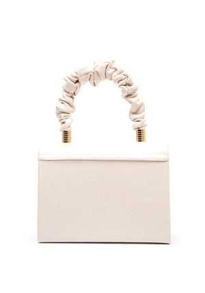 Emis Leather Ruched Handle Metallic Grab Bag, Cream