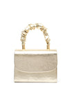 Emis Leather Ruched Handle Metallic Grab Bag, Gold