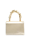 Emis Leather Ruched Handle Metallic Grab Bag, Gold