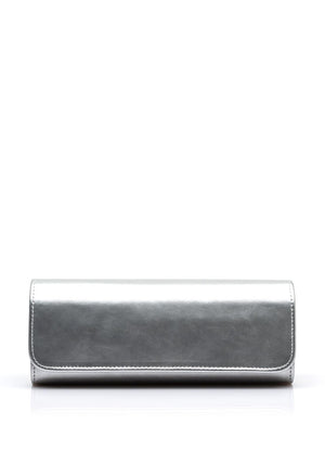 Emis Leather Metallic Clutch Bag, Silver