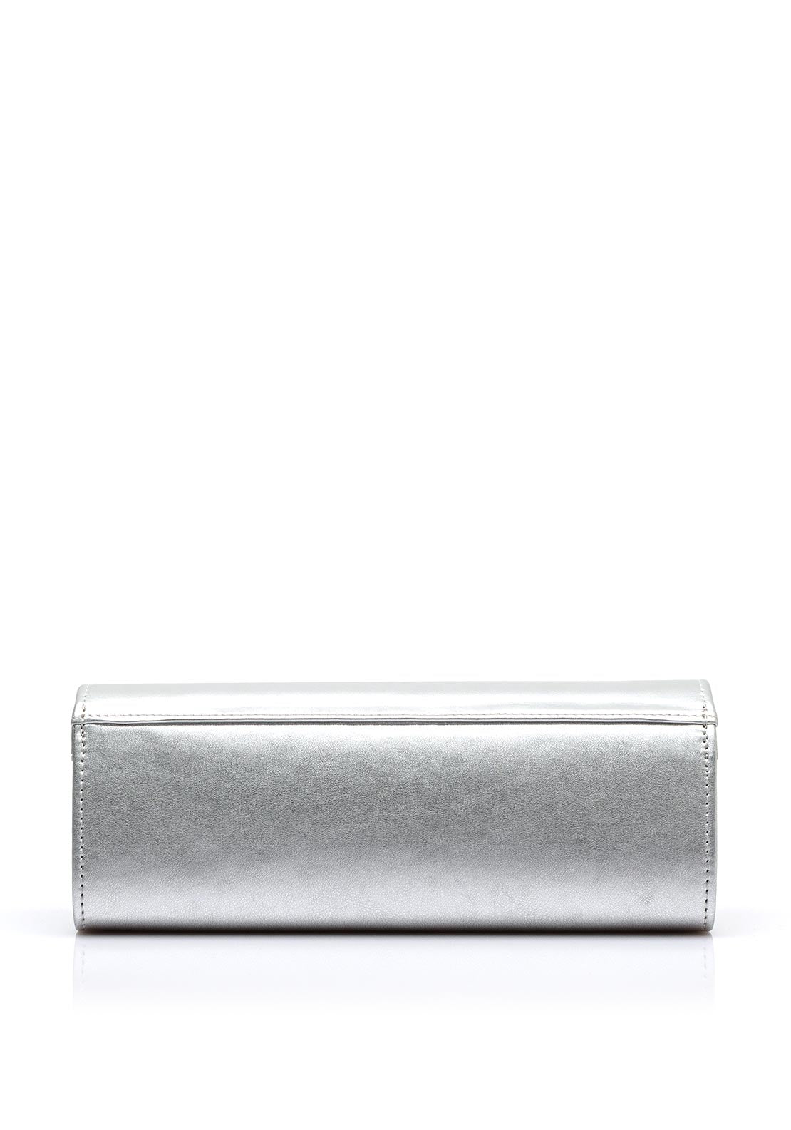 Emis Leather Metallic Clutch Bag, Silver