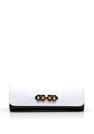 Emis Leather Suede Colour Block Clutch Bag, Black & White