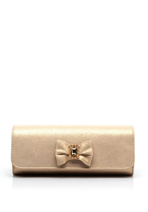 Emis Suede Bow Clutch, Gold