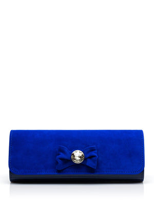 Emis Suede Bow Clutch Bag, Cobalt