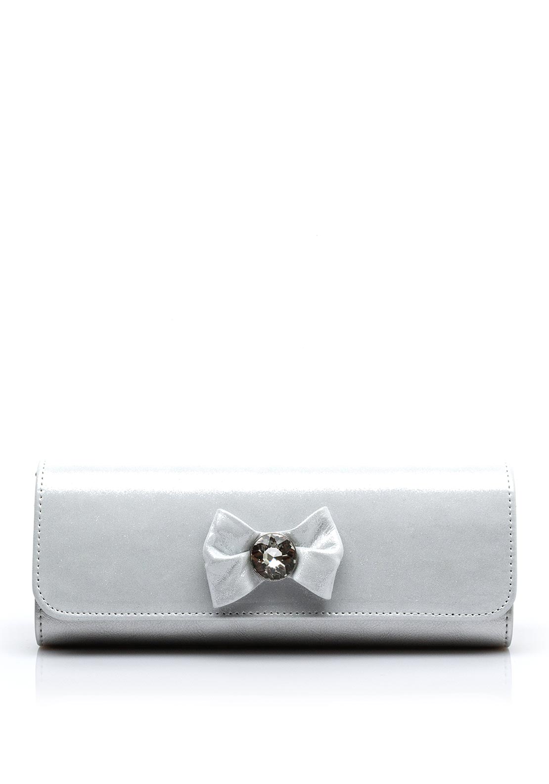 Emis Suede Bow Clutch Bag, Silver