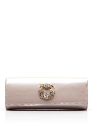 Emis Leather Embellished Brooch Clutch Bag, Pearl Pink