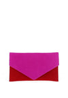 Emis Suede Envelope Colour Block Clutch Bag, Fuchsia