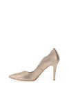 Emis Shimmer Leather Scallop Edge High Heels, Champagne