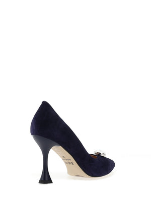 Emis Leather Pointed Toe Court Heels, Navy