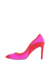 Emis Colour Block Panel Suede Court Shoes, Red & Fuchsia
