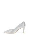 Emis Shimmer Leather Textured Trim High Heels, White Silver