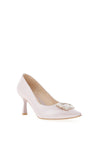 Emis Leather Embellished Brooch Heeled Shoes, Pearl Pink