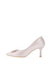 Emis Leather Embellished Brooch Heeled Shoes, Pearl Pink