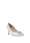 Emis Leather Embellished Brooch Heeled Shoes, Silver